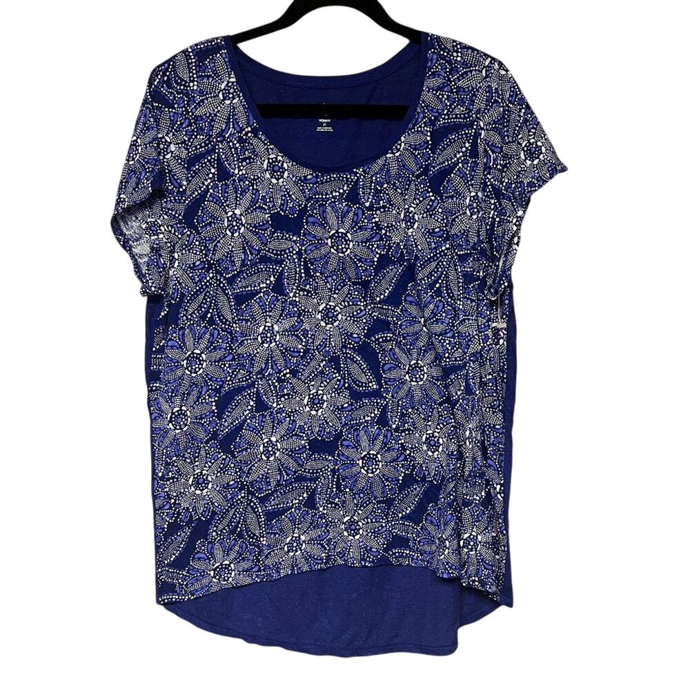 DB Dressbarn Women's Plus Size Blue & White Floral Hi-Lo Top Size 1X